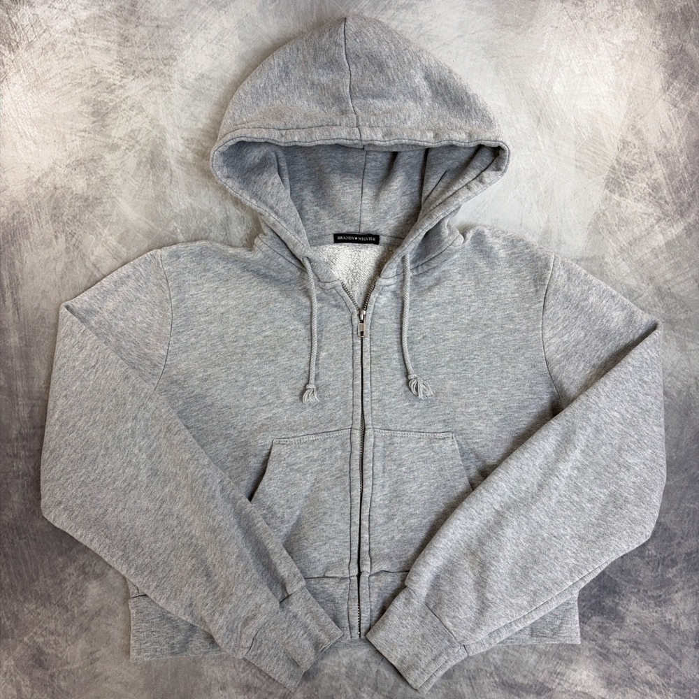 Brandy Melville Gray Full Zip Hoodie Sweatshirt Fleece Zip Up Womens